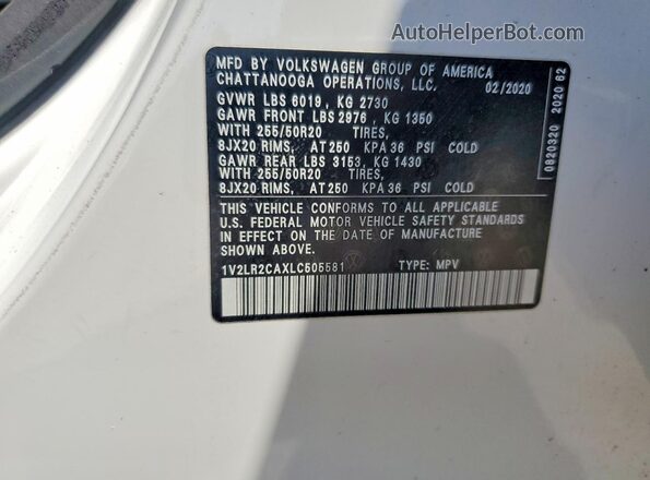 1V2LR2CAXLC505581 2020 VOLKSWAGEN ATLAS White 