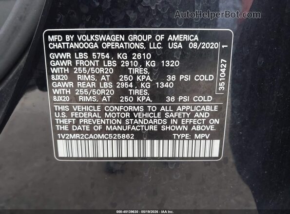 1V2MR2CA0MC525862 2021 VOLKSWAGEN ATLAS Black Շարժիչի բաժամունքի տեսք