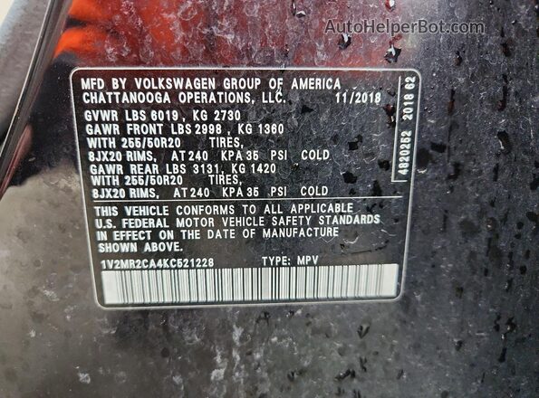 1V2MR2CA4KC521228 2019 VOLKSWAGEN ATLAS Black 