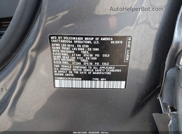 1V2MR2CA7KC604569 2019 VOLKSWAGEN ATLAS Gray Vista del compartimento del motor