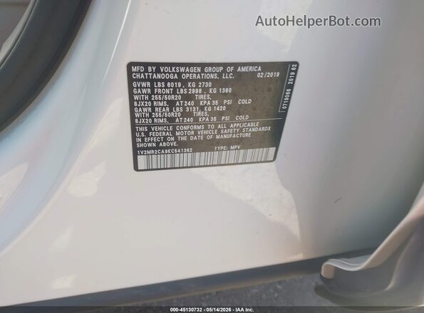 1V2MR2CA9KC541362 2019 VOLKSWAGEN ATLAS White Вид підкапотного простору