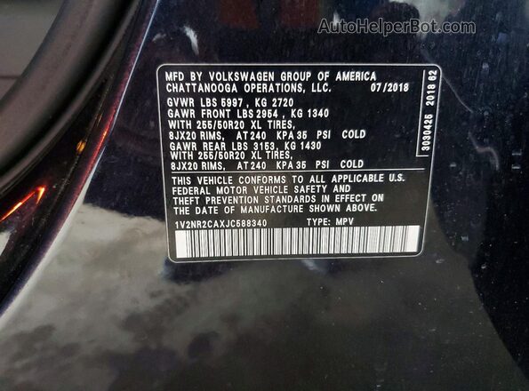 1V2NR2CAXJC588340 2018 VOLKSWAGEN ATLAS Черный 