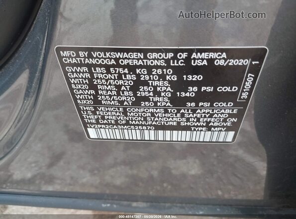 1V2PR2CA3MC525870 2021 VOLKSWAGEN ATLAS Серый Вид подкапотного пространства