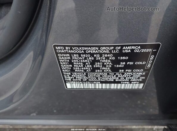 1V2RE2CA1LC211525 2020 VOLKSWAGEN ATLAS Gray Vista del compartimento del motor