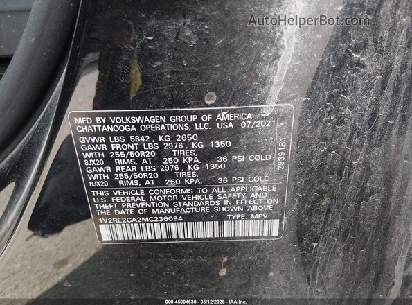 1V2RE2CA2MC236094 2021 VOLKSWAGEN ATLAS Черный Вид подкапотного пространства
