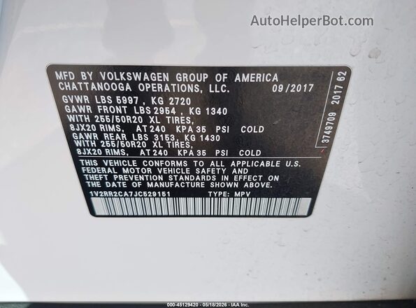1V2RR2CA7JC529151 2018 VOLKSWAGEN ATLAS White 