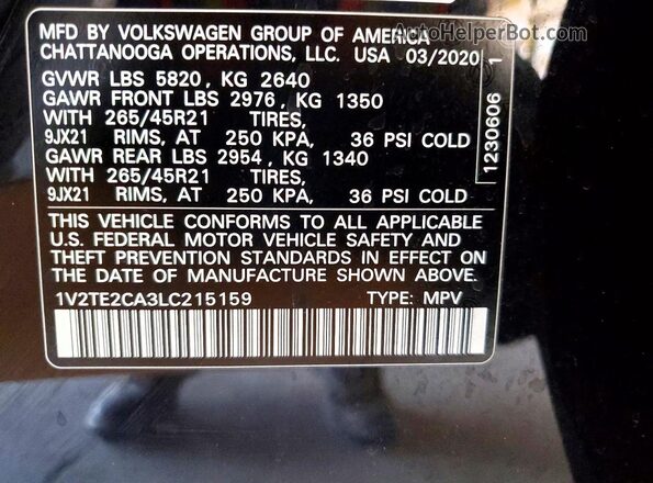 1V2TE2CA3LC215159 2020 VOLKSWAGEN ATLAS Black Вид підкапотного простору
