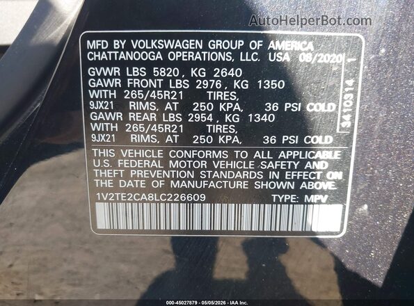 1V2TE2CA8LC226609 2020 VOLKSWAGEN ATLAS Black 