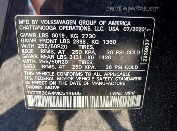1V2TR2CA4MC514665 2021 VOLKSWAGEN ATLAS Черный 