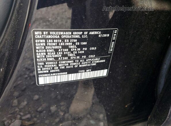 1V2UR2CA0KC588666 2019 VOLKSWAGEN ATLAS Black VIN კოდის სტიკერის ხედი