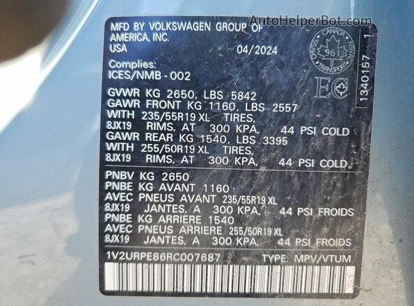 1V2URPE86RC007687 2024 VOLKSWAGEN ID.4 Blue Вид наклейки з VIN-кодом