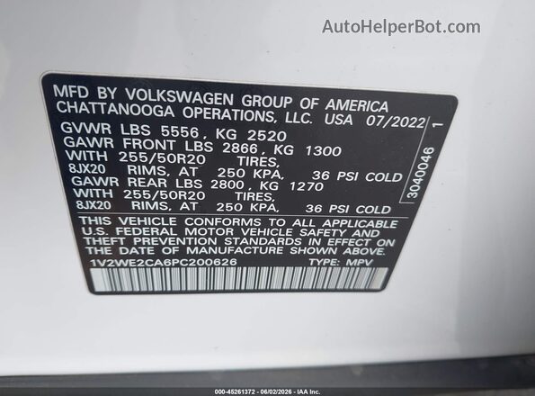1V2WE2CA6PC200626 2023 VOLKSWAGEN ATLAS Белый Вид подкапотного пространства