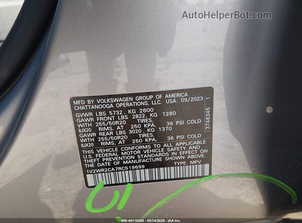 1V2WR2CA7RC519699 2024 VOLKSWAGEN ATLAS Silver Вид підкапотного простору