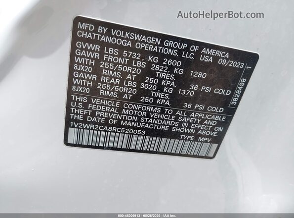 1V2WR2CA8RC520053 2024 VOLKSWAGEN ATLAS Белый Вид подкапотного пространства
