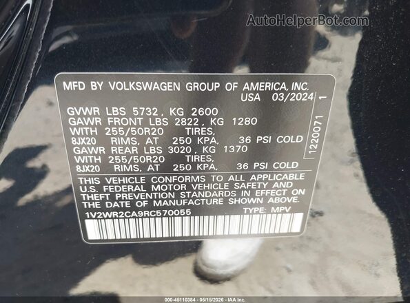 1V2WR2CA9RC570055 2024 VOLKSWAGEN ATLAS Black Շարժիչի բաժամունքի տեսք