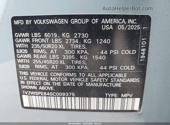 1V2WSPE84SC009375 2025 VOLKSWAGEN ID.4 Blue Вид підкапотного простору