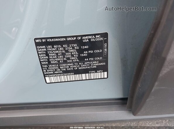 1V2WSPE85SC003584 2025 VOLKSWAGEN ID.4 Blue 