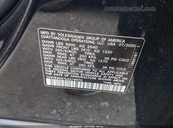 1V2YE2CA1LC219670 2020 VOLKSWAGEN ATLAS Black Շարժիչի բաժամունքի տեսք