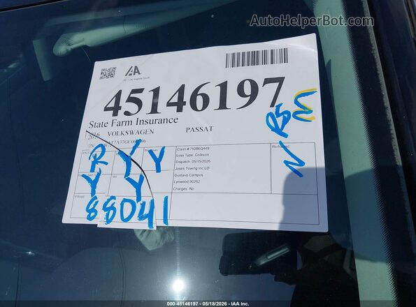 1VWAT7A37GC067696 2016 VOLKSWAGEN PASSAT Черный 