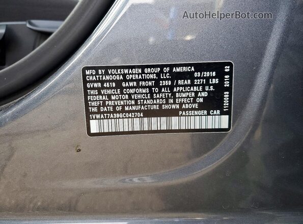 1VWAT7A39GC042704 2016 VOLKSWAGEN PASSAT Gray 