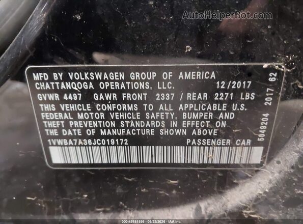 1VWBA7A36JC019172 2018 VOLKSWAGEN PASSAT Черный Вид подкапотного пространства