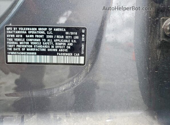 1VWBS7A38GC056858 2016 VOLKSWAGEN PASSAT Gray 