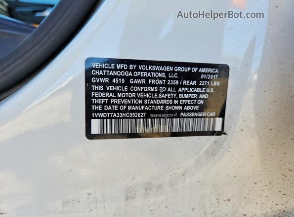 1VWDT7A33HC052627 2017 VOLKSWAGEN PASSAT White 