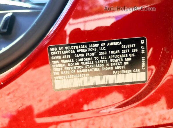 1VWDT7A37HC060312 2017 VOLKSWAGEN PASSAT Red 