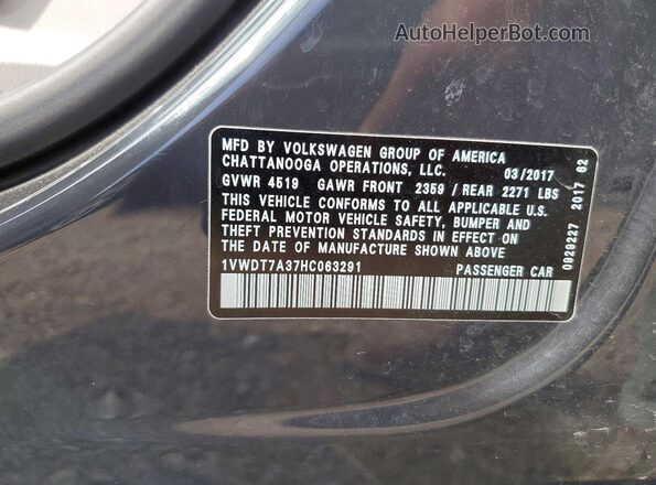 1VWDT7A37HC063291 2017 VOLKSWAGEN PASSAT Charcoal Widok komory silnika