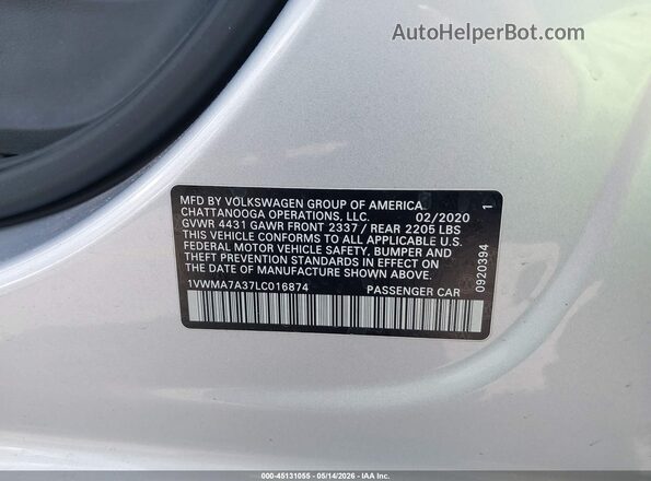 1VWMA7A37LC016874 2020 VOLKSWAGEN PASSAT Silver Engine compartment view