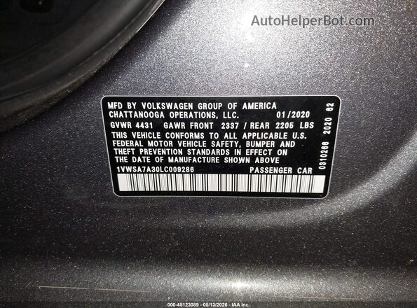 1VWSA7A30LC009286 2020 VOLKSWAGEN PASSAT Gray ძრავის განყოფილების ხედი