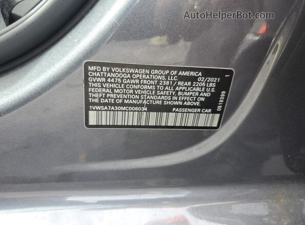 1VWSA7A30MC006034 2021 VOLKSWAGEN PASSAT Серый 