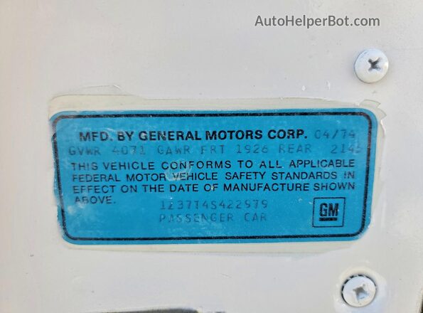 1Z37T4S422979 1974 CHEVROLET CORVETTE White 