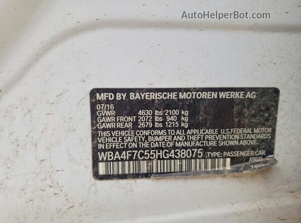 WBA4F7C55HG438075 2017 BMW 4 SERIES Белый Вид наклейки с VIN-кодом