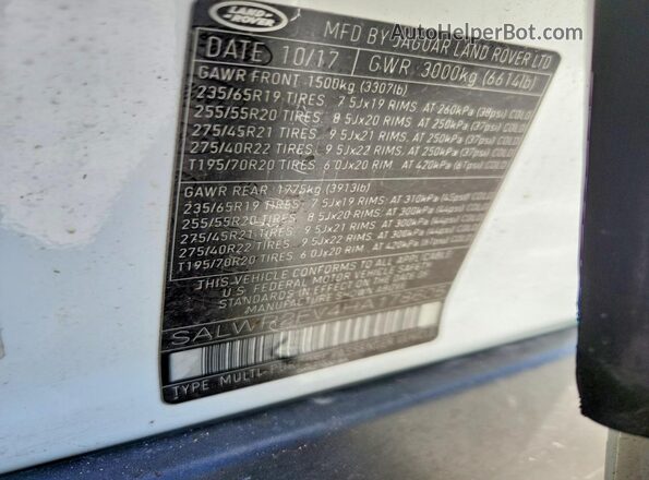 SALWR2FV4HA178605 2017 LAND ROVER RANGE White Панорамний вид салону 360°