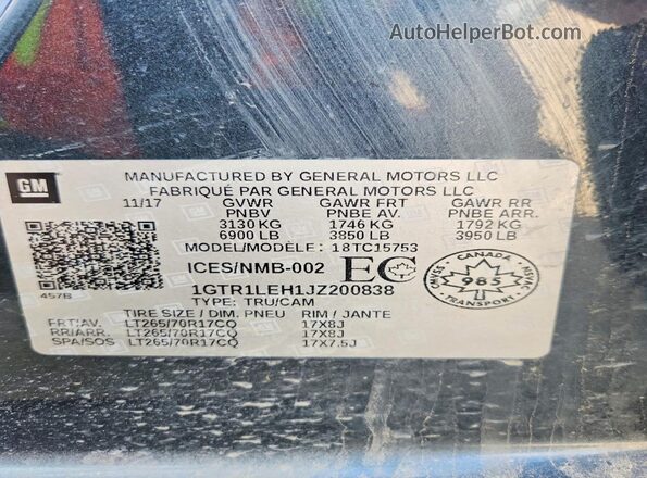 1GTR1LEH1JZ200838 2018 GMC SIERRA Blue 