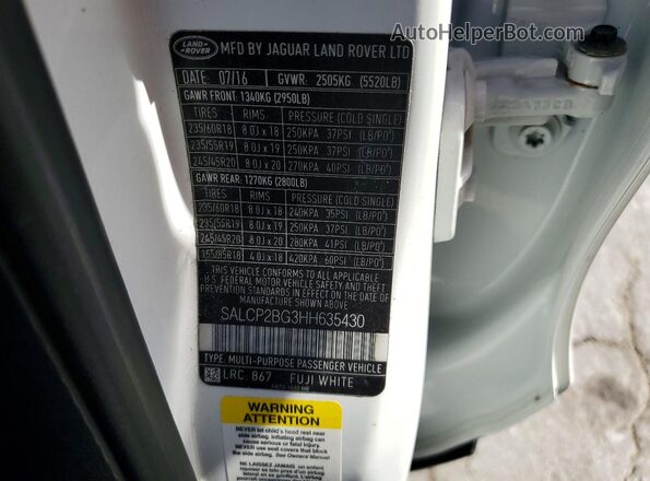 SALCP2BG3HH635430 2017 LAND ROVER DISCOVERY White სალონის 360-გრადუსიანი ხედი
