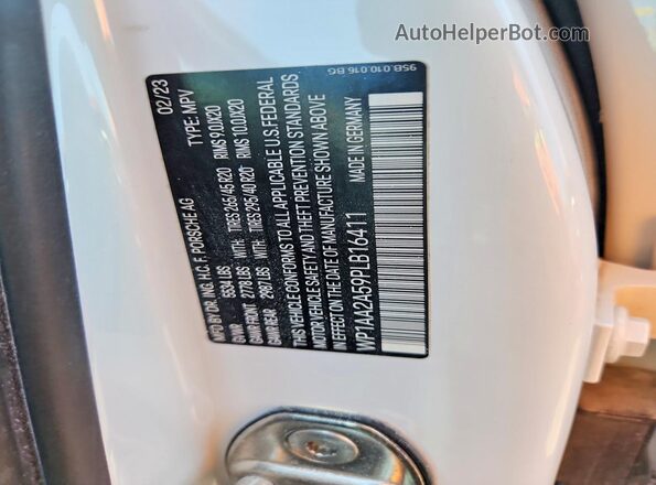 WP1AA2A59PLB16411 2023 PORSCHE MACAN White Vista interior de 360 grados
