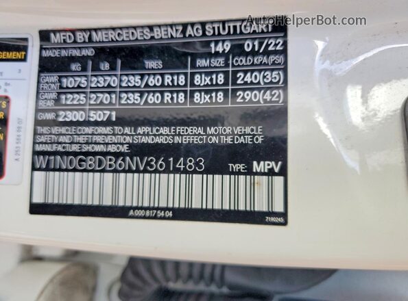 W1N0G8DB6NV361483 2022 MERCEDES-BENZ GLC-CLASS White 