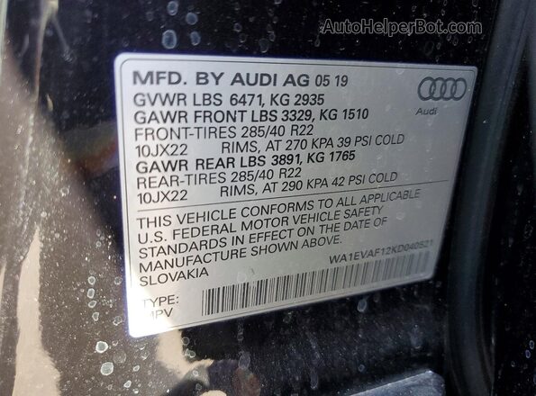 WA1EVAF12KD040521 2019 AUDI Q8 Black სალონის 360-გრადუსიანი ხედი