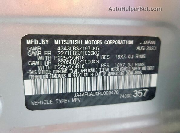 JA4ARUAUXRU000476 2024 MITSUBISHI OUTLANDER Gray 