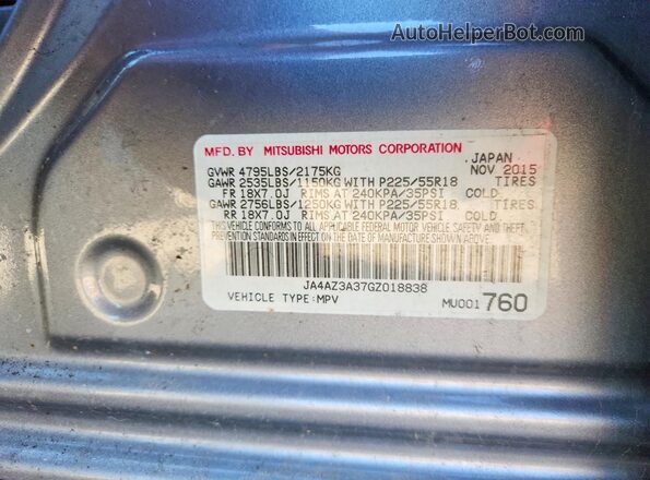 JA4AZ3A37GZ018838 2016 MITSUBISHI OUTLANDER Gray 