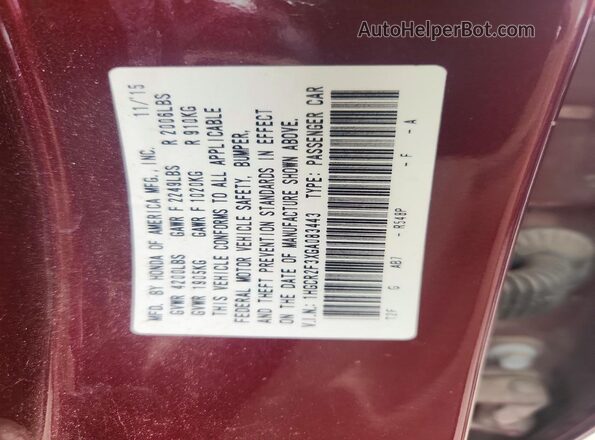 1HGCR2F3XGA083443 2016 HONDA ACCORD Красный 