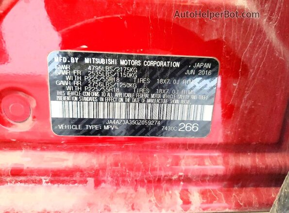JA4AZ3A35GZ059274 2016 MITSUBISHI OUTLANDER Red 