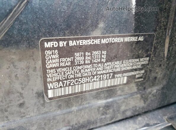 WBA7F2C58HG421917 2017 BMW 7 SERIES Black Widok naklejki z numerem VIN