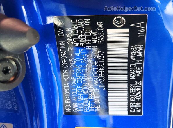 JTHY3JBH8K2017377 2019 LEXUS UX Blue 