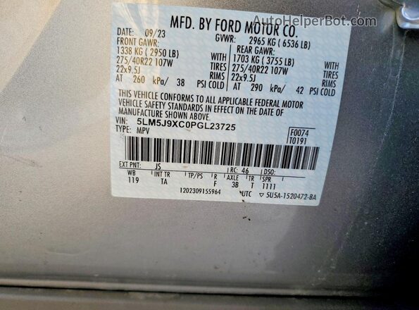 5LM5J9XC0PGL23725 2023 LINCOLN AVIATOR Серебряный 