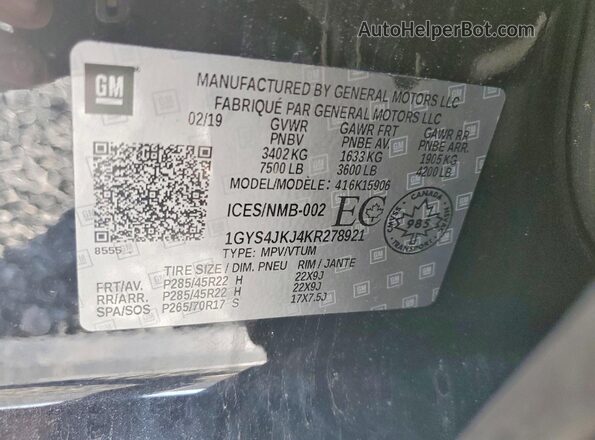 1GYS4JKJ4KR278921 2019 CADILLAC ESCALADE Черный 
