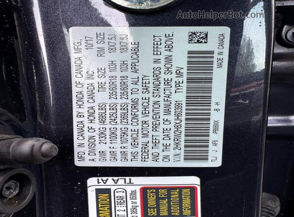 2HKRW2H8XJH603991 2018 HONDA CRV Gray 