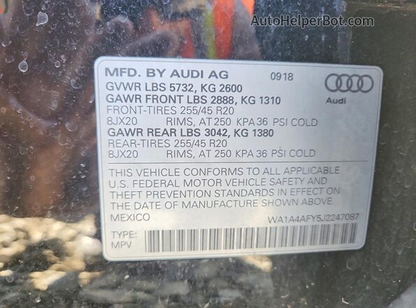 WA1A4AFY5J2247087 2018 AUDI SQ5 Black VIN sticker view